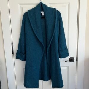 Soft Surroundings Wool‎ Mohair Open Front Duster Cardigan Sweater Teal Size PXS